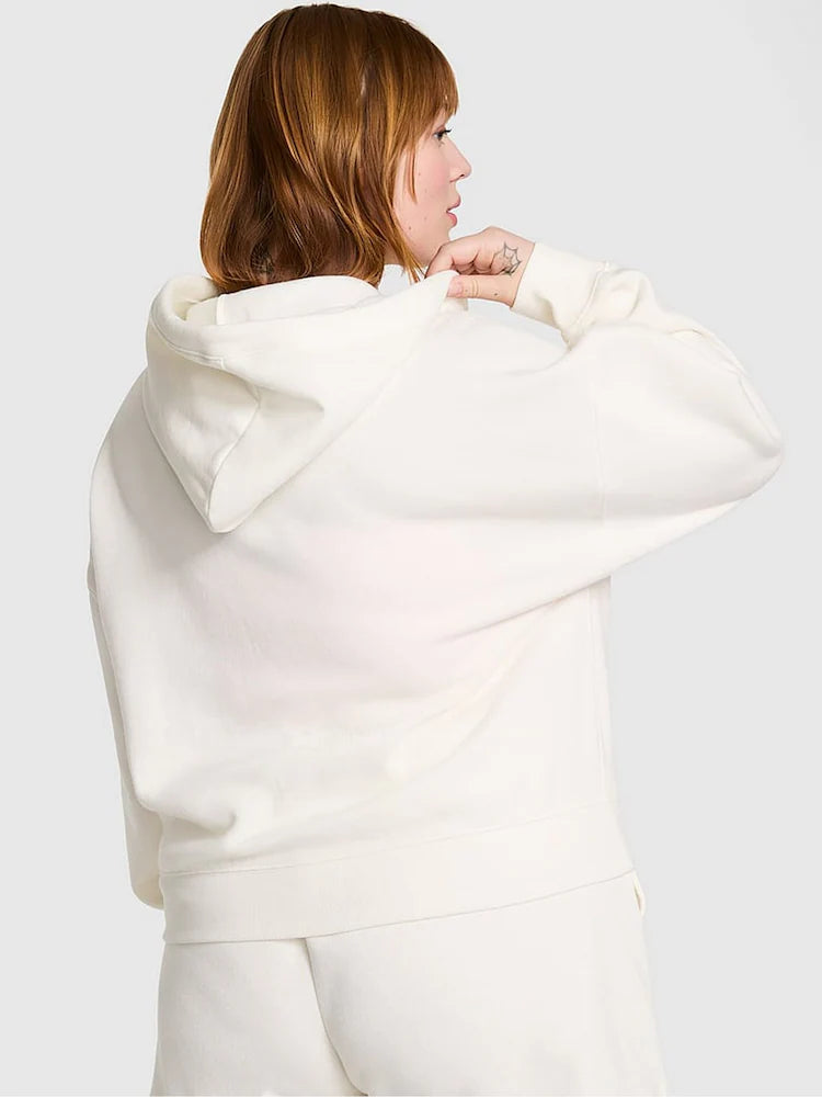 Victoria's Secret PINK Winter White Full Zip Fleece Hoodie