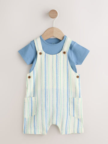 Blue Stripe Woven Dungaree and Bodysuit Set (0mths-2yrs)