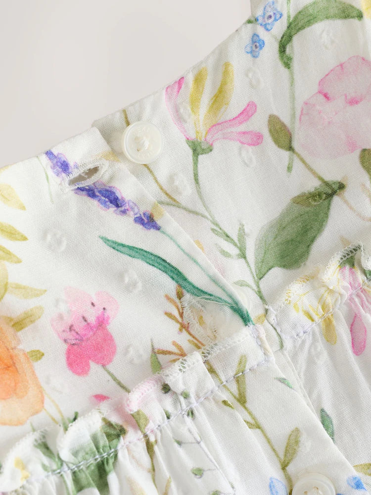 White Floral Baby Tiered Woven Dress and Knickers Set 2 Piece (0mths-2yrs)