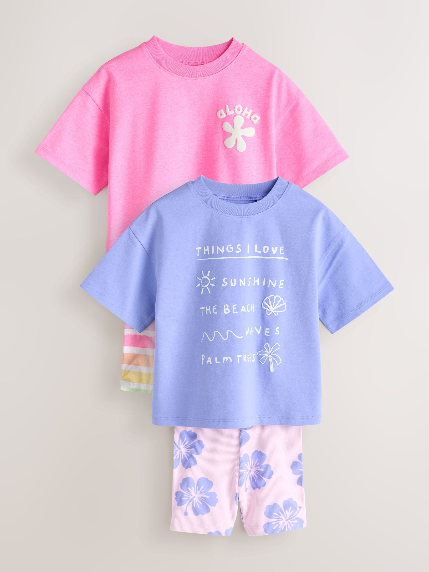 Pink/Cream Top & Cycle Shorts Set 2 Pack (3mths-7yrs)
