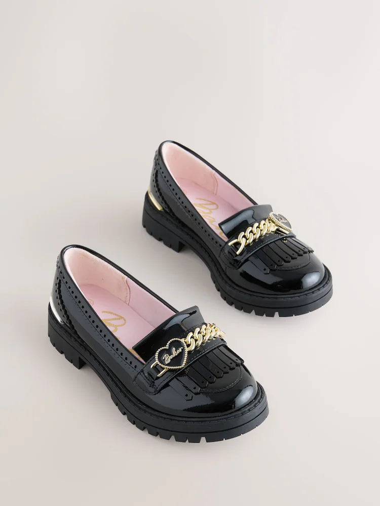 Baker by Ted Baker Black Back to School Patent Fringed Charm Loafers