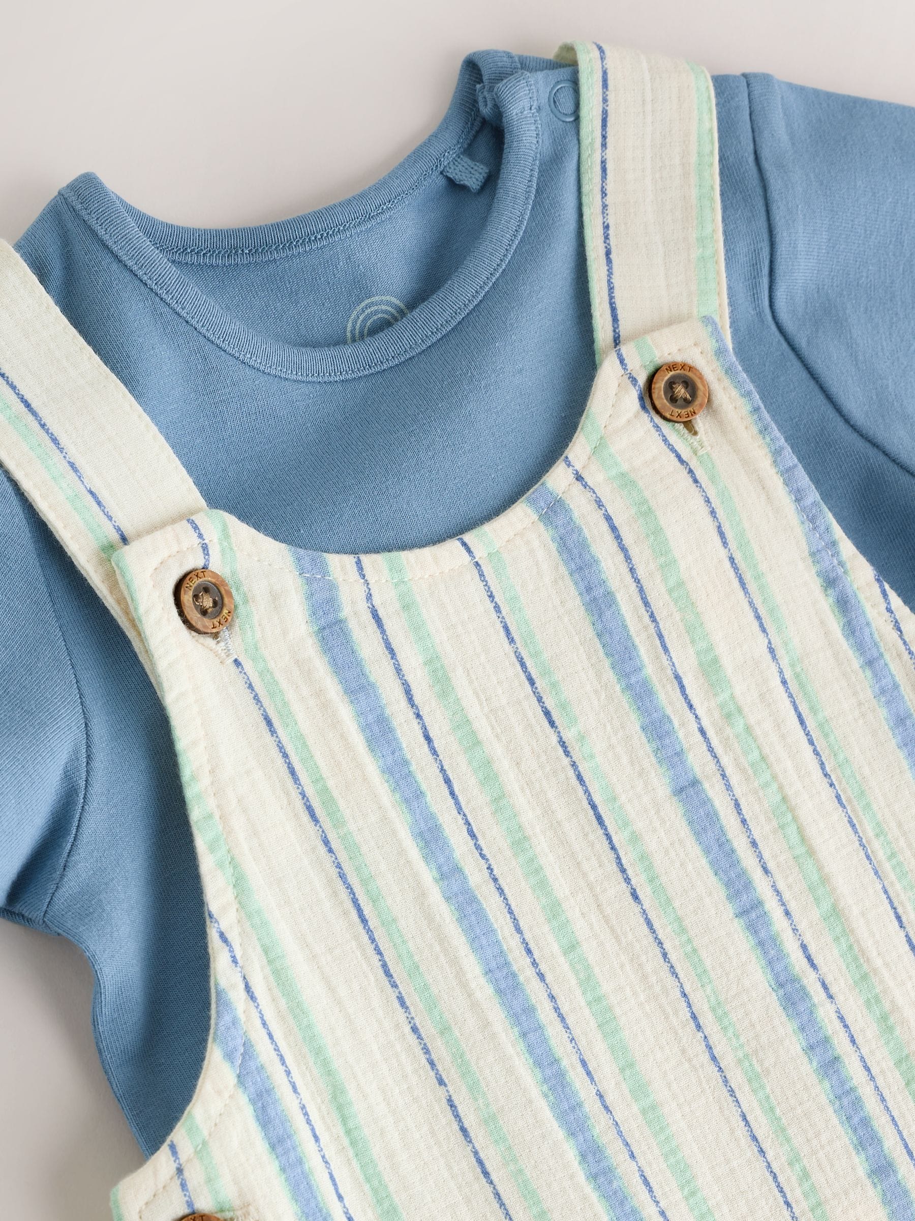 Blue Stripe Woven Dungaree and Bodysuit Set (0mths-2yrs)
