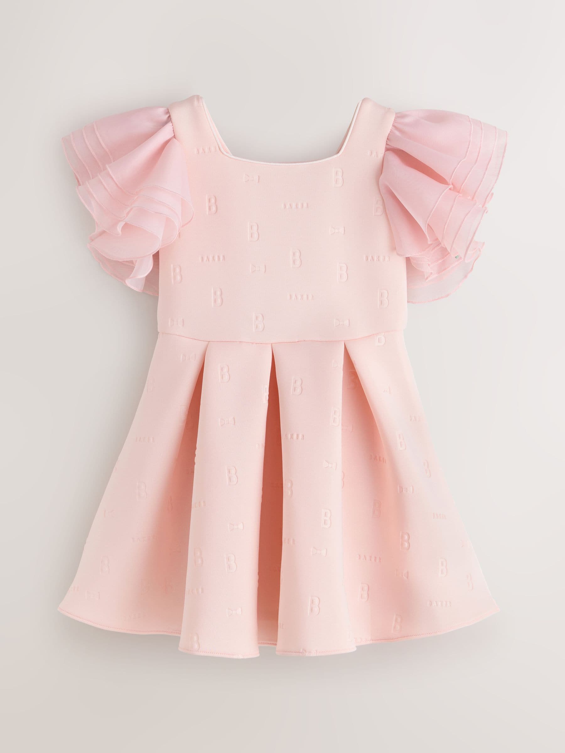 Baker by Ted Baker Pink Organza Frill Sleeve Embossed Scuba Dress