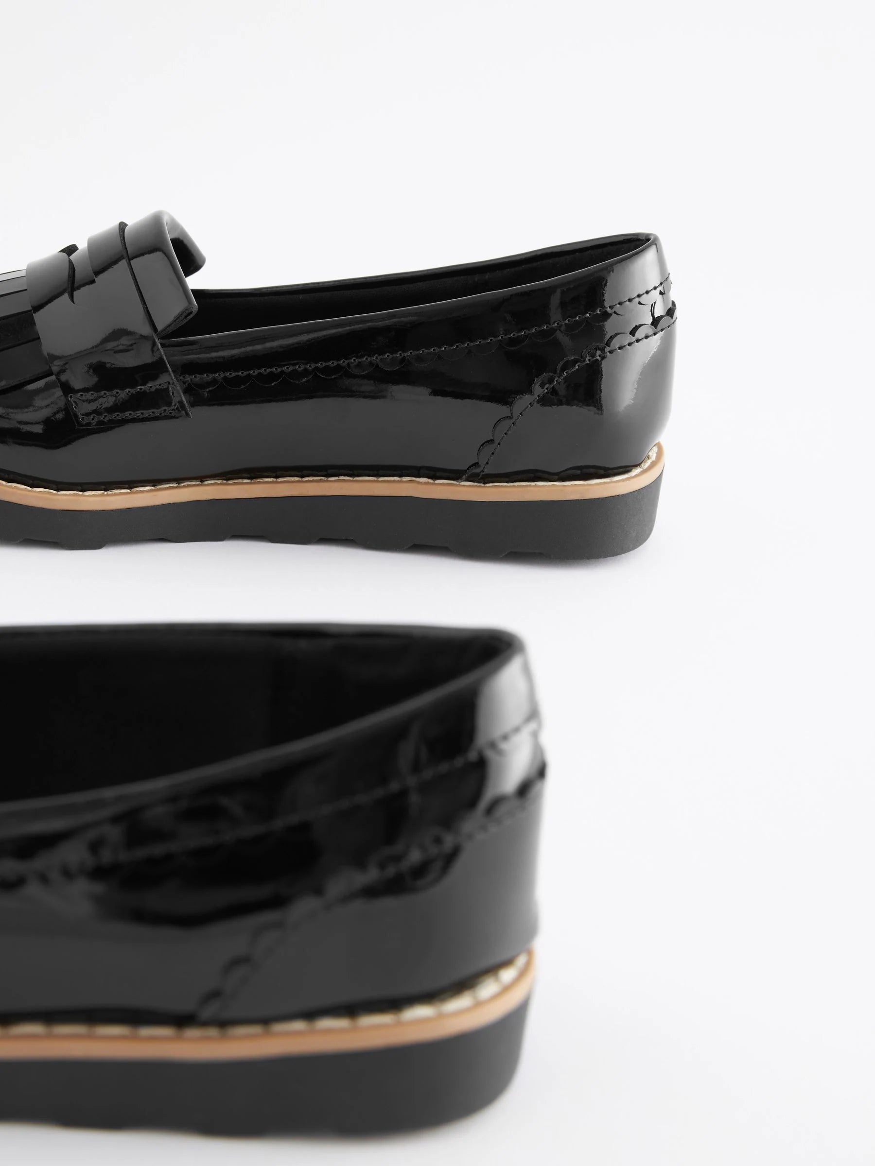 Black Patent Standard Fit (F) School Tassel Loafers
