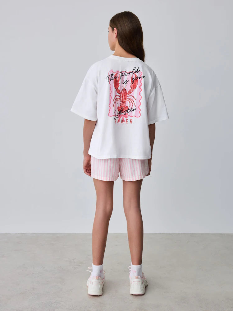 Baker by Ted Baker 2 Piece Oversized Lobster Graphic Tee & Stripe Short Set