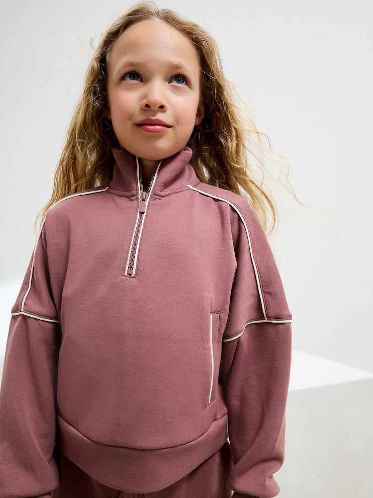 Rust Pink Supersoft Zip Neck Crew and Wide Leg Joggers Set (3-16yrs)