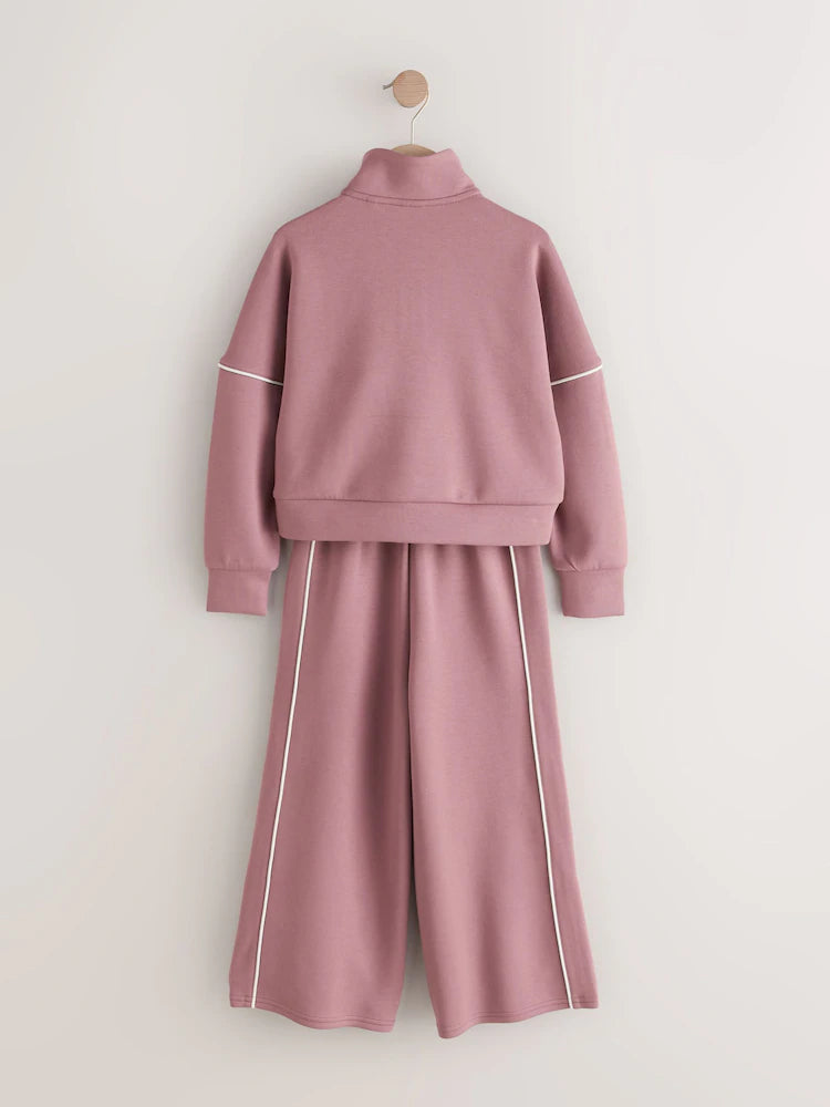 Rust Pink Supersoft Zip Neck Crew and Wide Leg Joggers Set (3-16yrs)