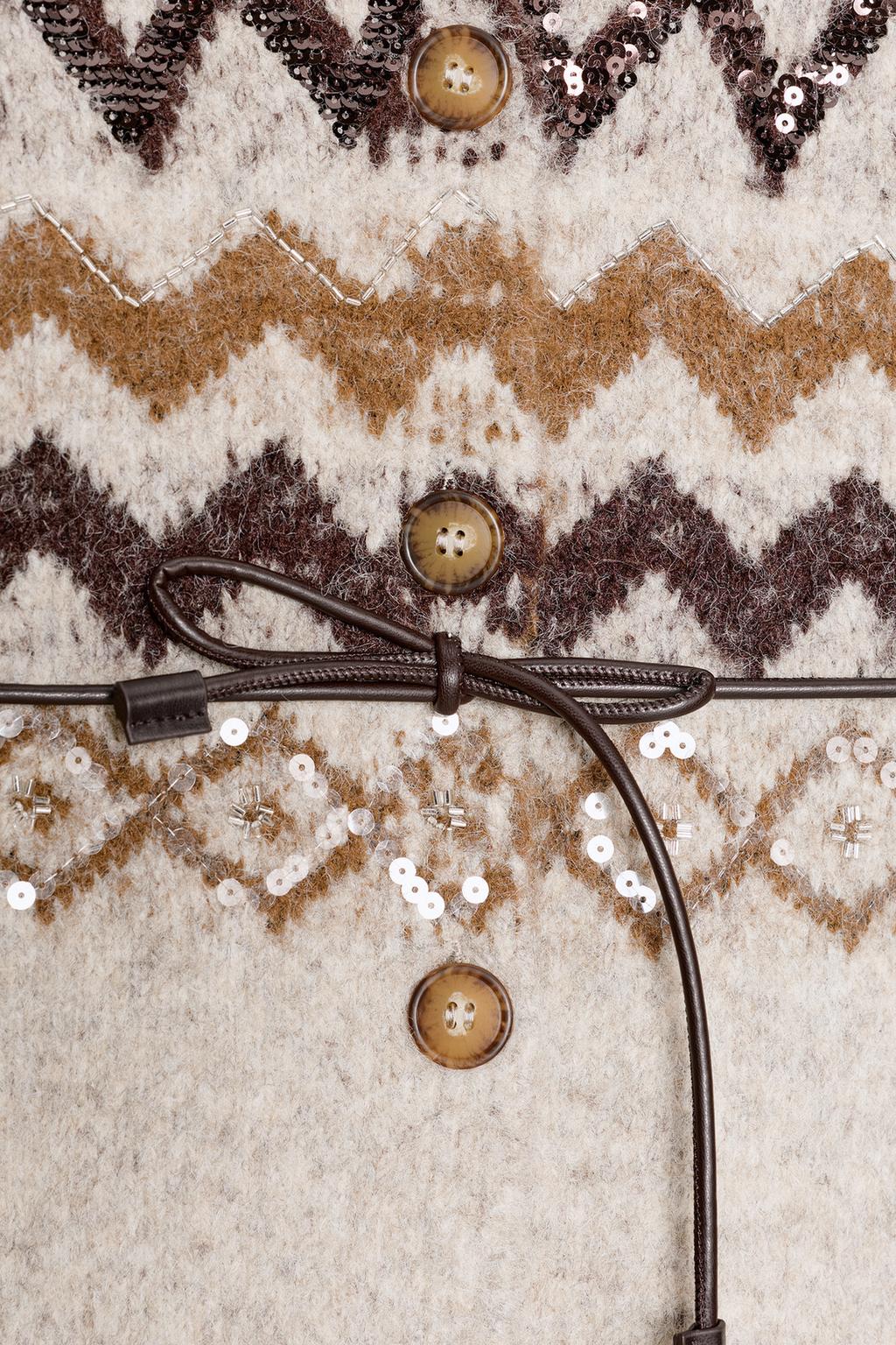 Жаккардовый кардиган с пайетками и поясом