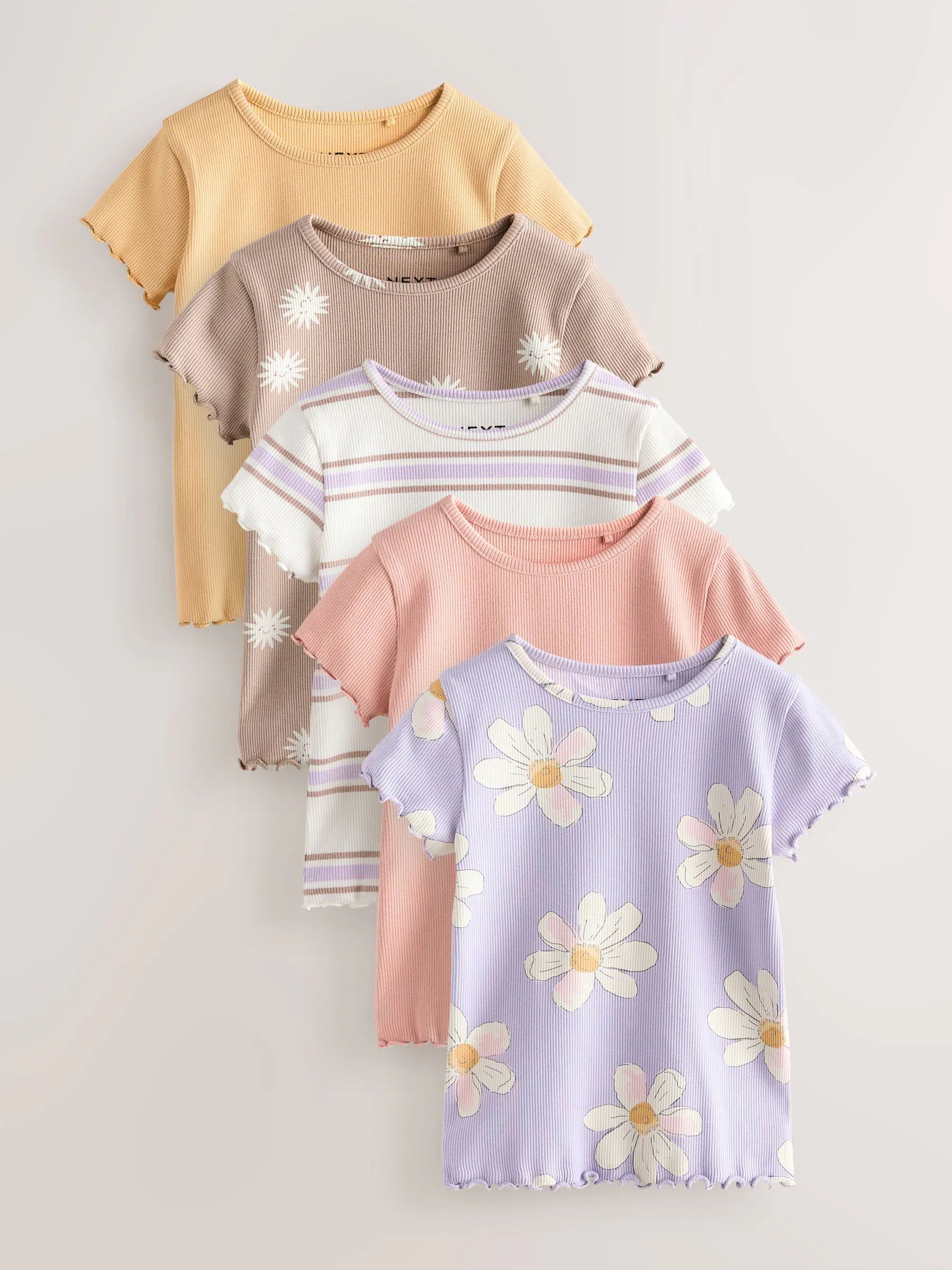 Neutral Ribbed Short Sleeve Tops 5 Pack (3mths-7yrs)