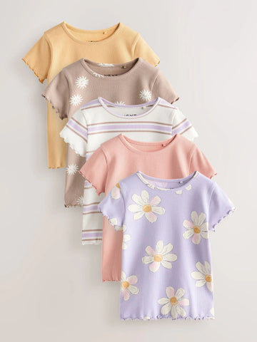 Neutral Ribbed Short Sleeve Tops 5 Pack (3mths-7yrs)