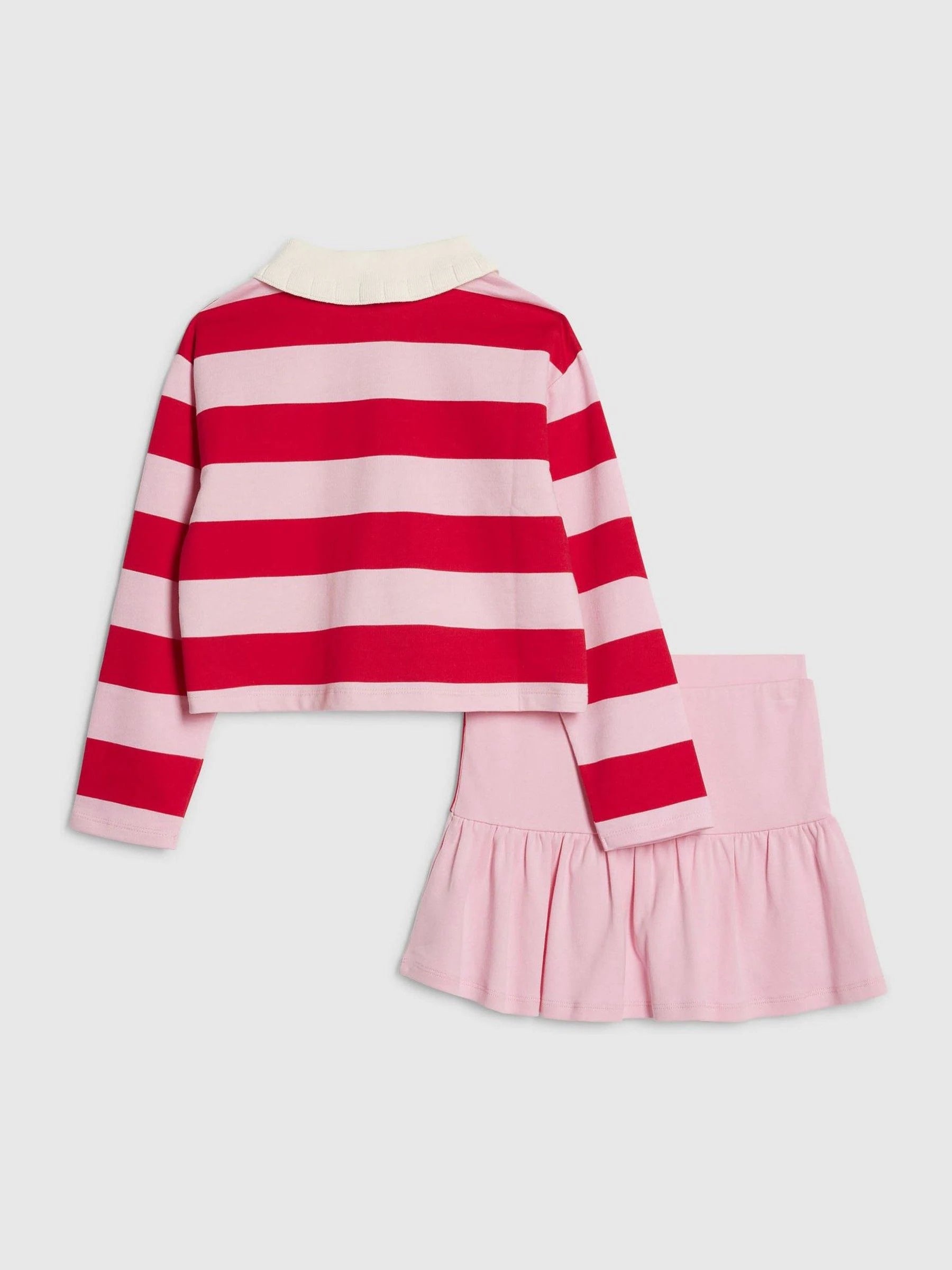 River Island Pink Rugby Stripe Top & Rara Skirt Set