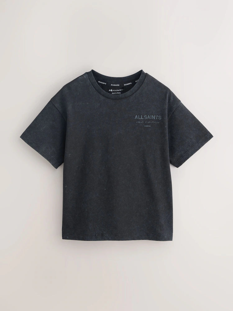 smALLSAINTS Washed Black Distressed Oversized Underground Crew Neck Cotton T-Shirt