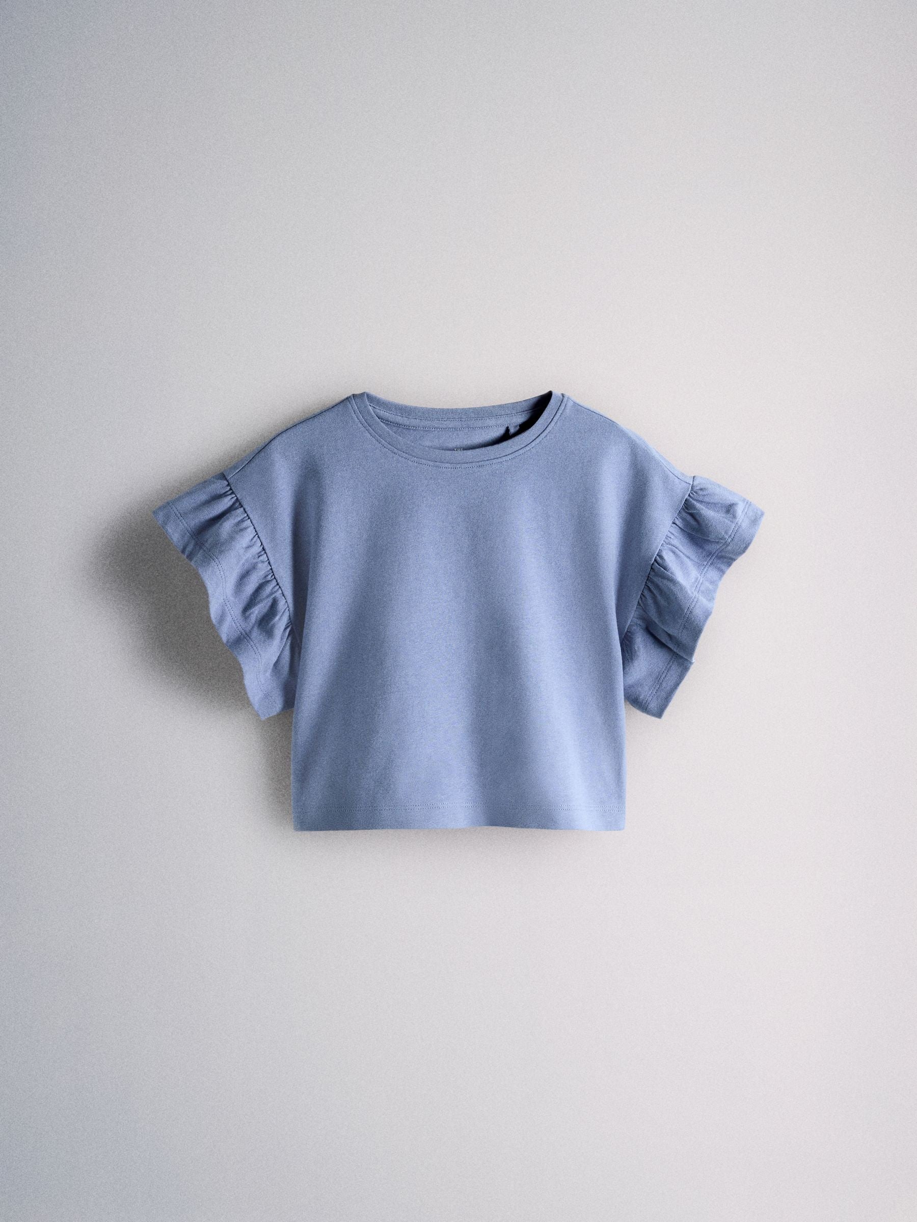 The Set 4 Pack Frill Sleeve Cotton T-Shirts Navy Blue/Ecru/Stripe