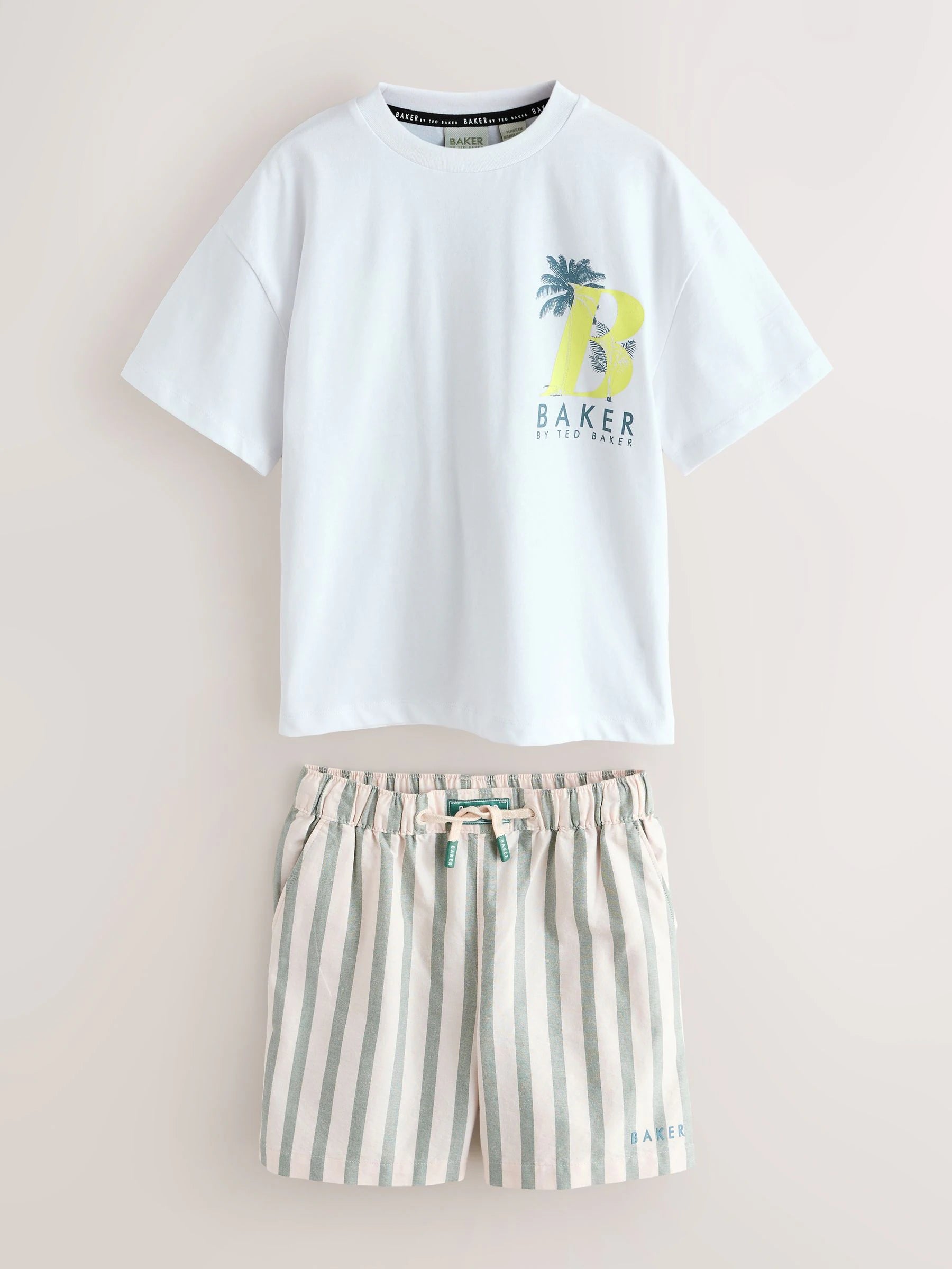 Baker by Ted Baker Graphic White T-Shirt and Stripe Shorts Set