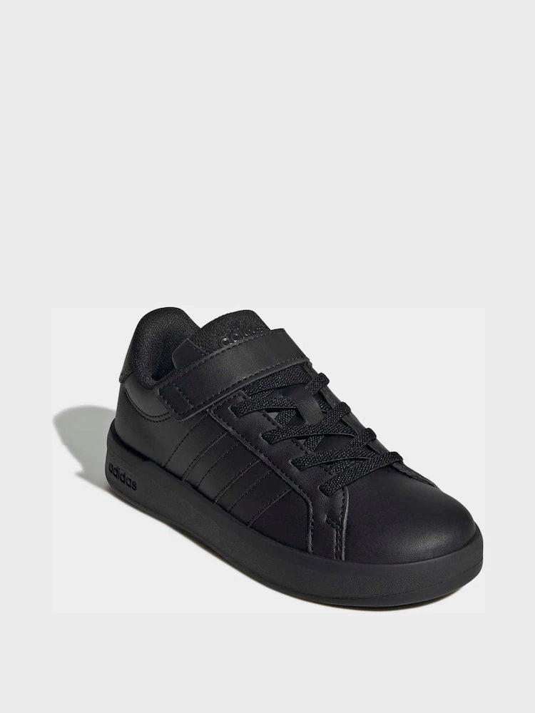 adidas Black Grand Court 3.0 Elastic Lace Kids Trainers