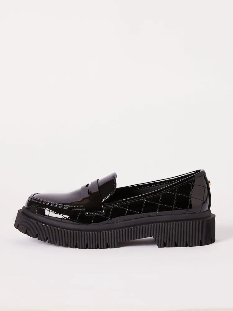 Lipsy Black Chunky Quilted Loafer School Shoes