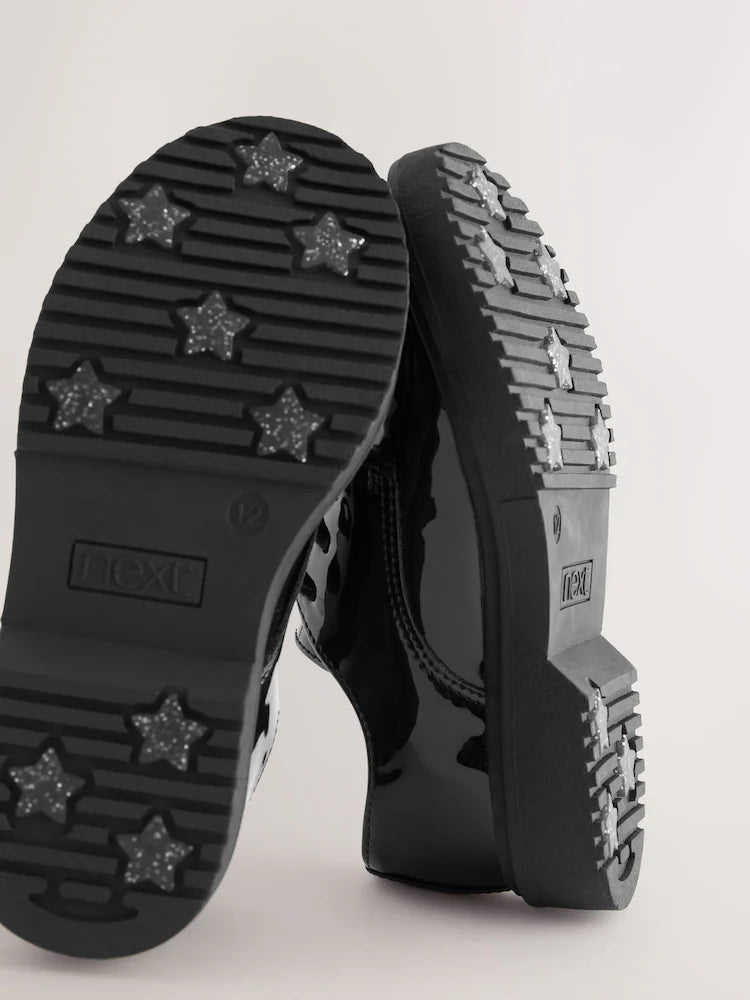 Black Patent Standard Fit (F) School Chunky Lace-Up Shoes
