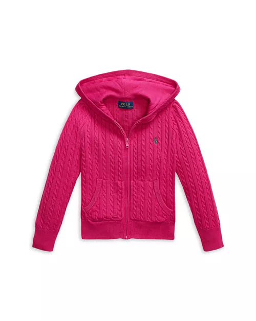 Polo Ralph Lauren Girls' Mini Cable Cotton Full Zip Hoodie - Little Kid