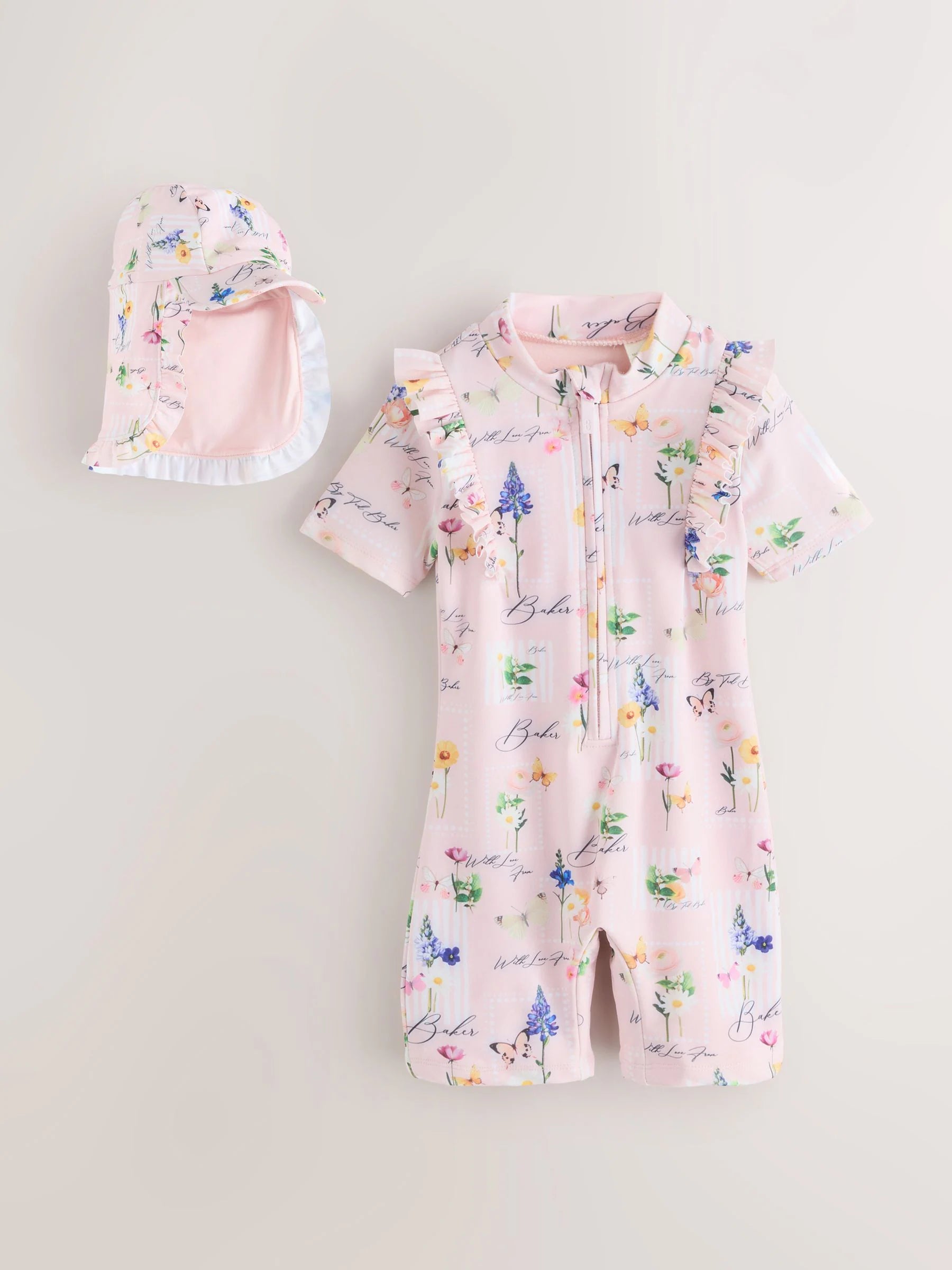 Baker by Ted Baker Floral All-In-One Swimsuit & Hat Set