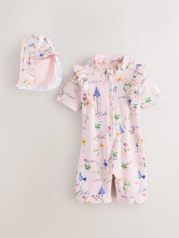 Baker by Ted Baker Floral All-In-One Swimsuit & Hat Set