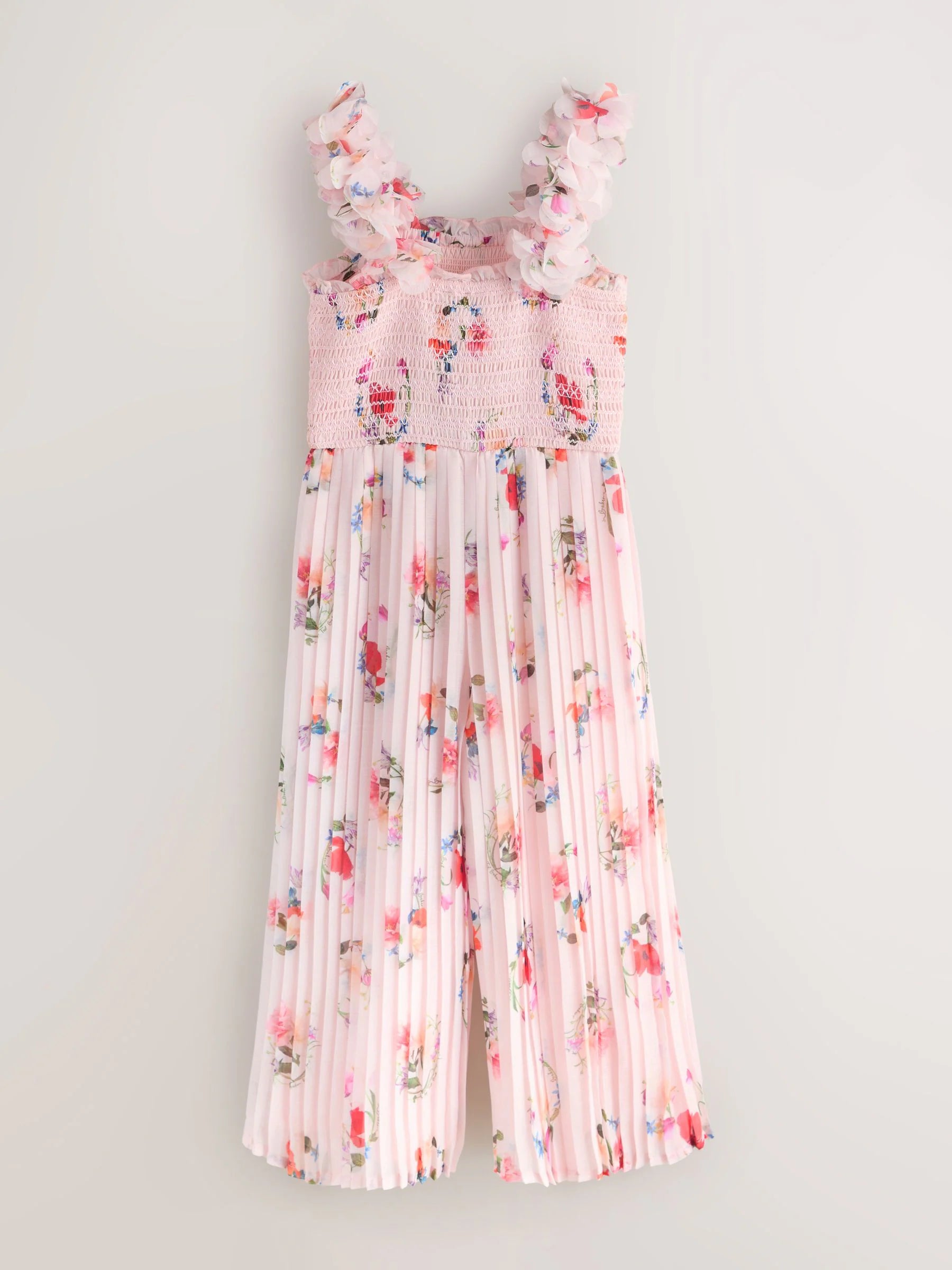 Baker by Ted Baker 3D Floral Strappy Pleated Wide Leg Jumpsuit