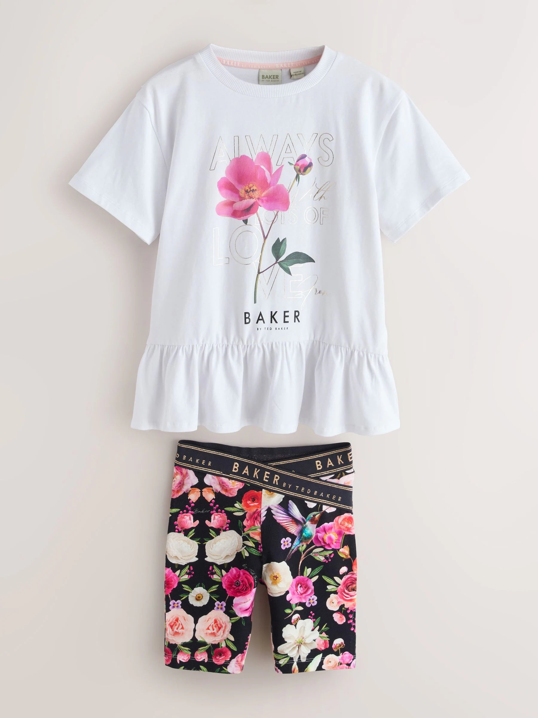Baker by Ted Baker 2 Piece Peplum Frill T-Shirt & Floral Cycling Short Set