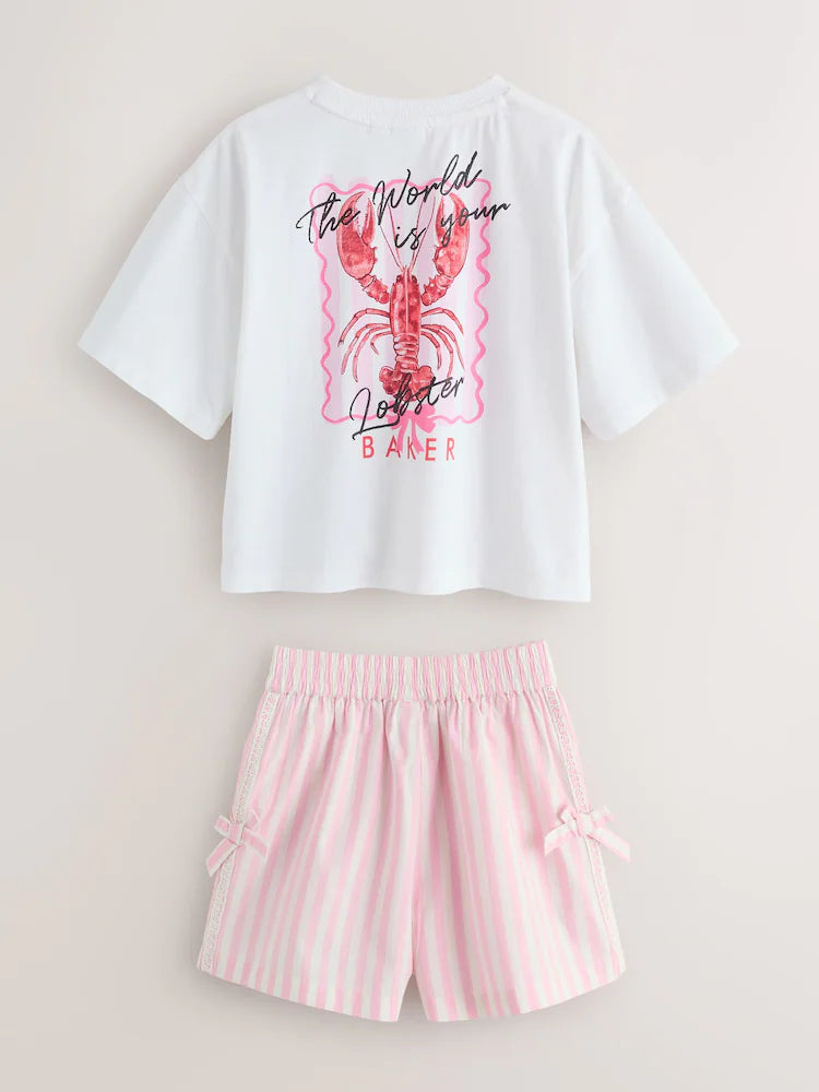 Baker by Ted Baker 2 Piece Oversized Lobster Graphic Tee & Stripe Short Set
