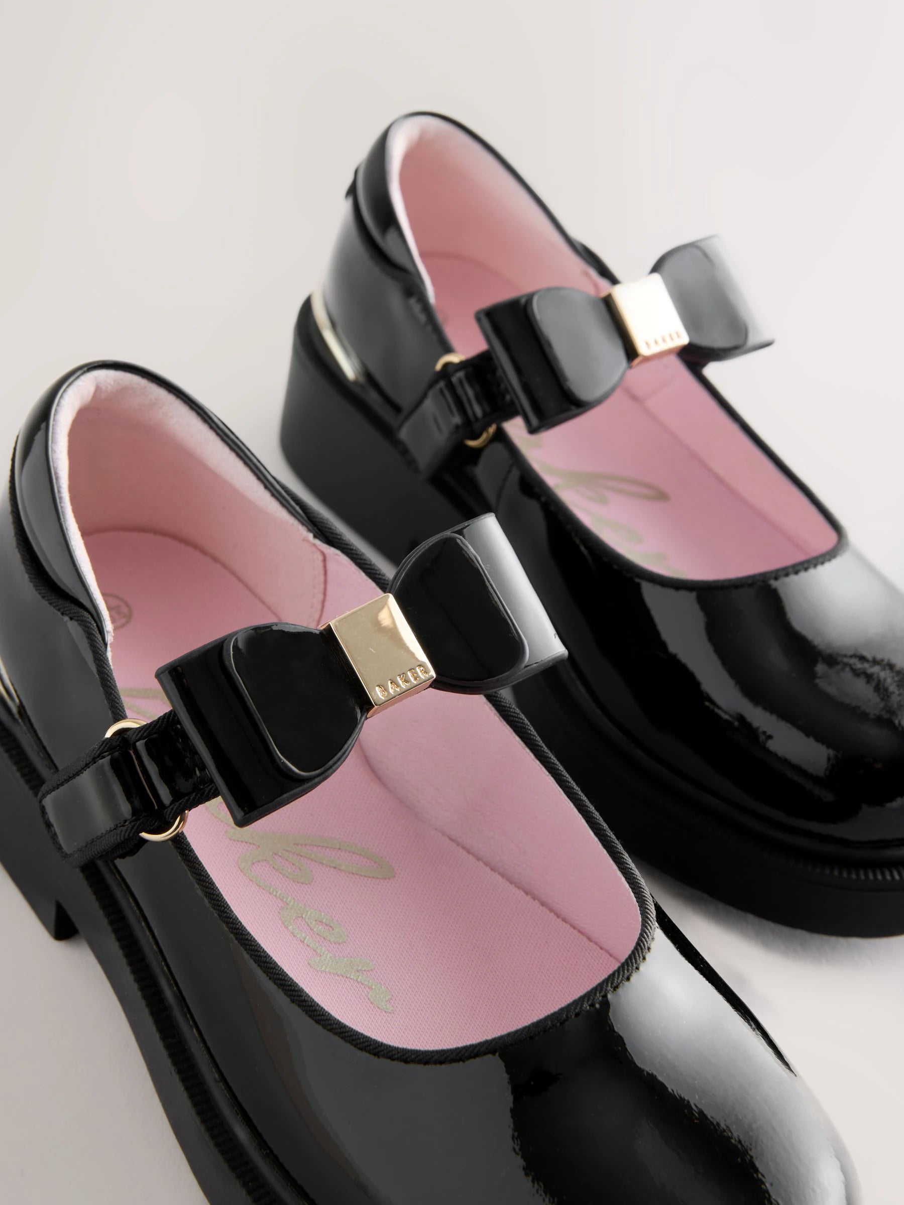 Baker by Ted Baker Back to School Patent Multiple Straps Chunky Mary Jane Black Shoes