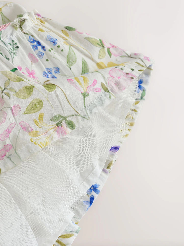 White Floral Baby Tiered Woven Dress and Knickers Set 2 Piece (0mths-2yrs)