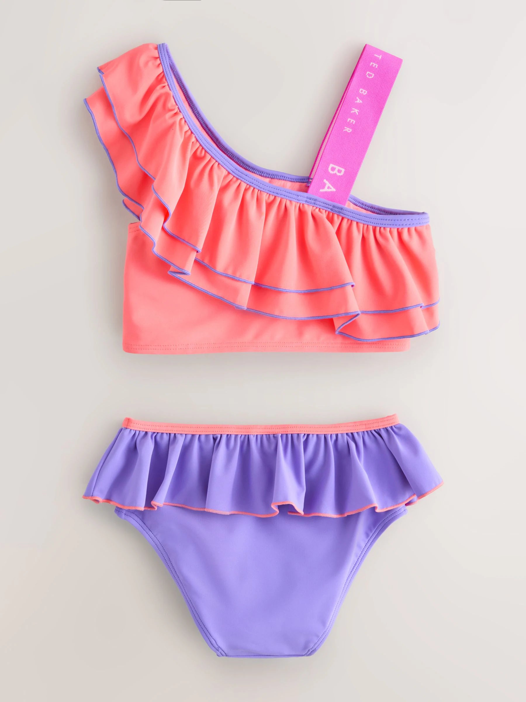 Baker by Ted Baker 2 Piece One Shoulder Contrast Frill Bikini