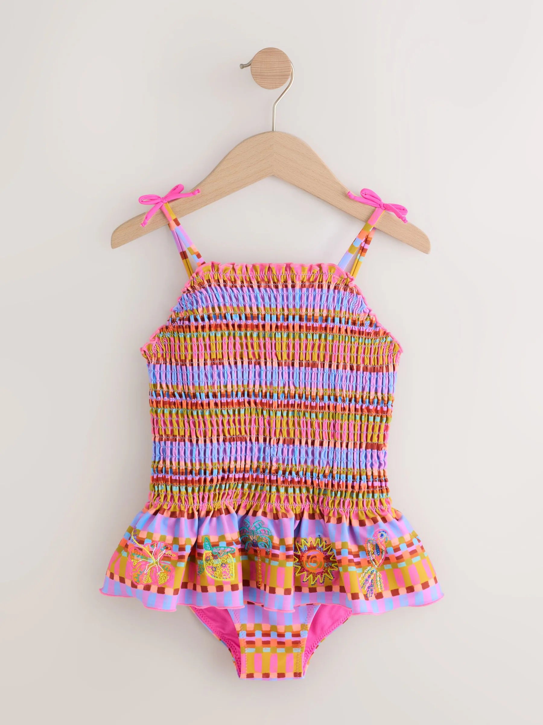Purple/Orange Embroidered Shirred Swimsuit (3mths-10yrs)