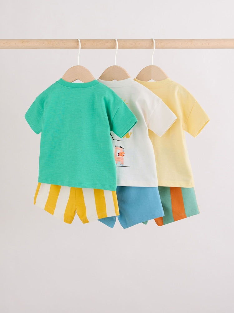 Green/Yellow Safari Animal Tops and Shorts Baby Set 6 Piece (0mths-3yrs)