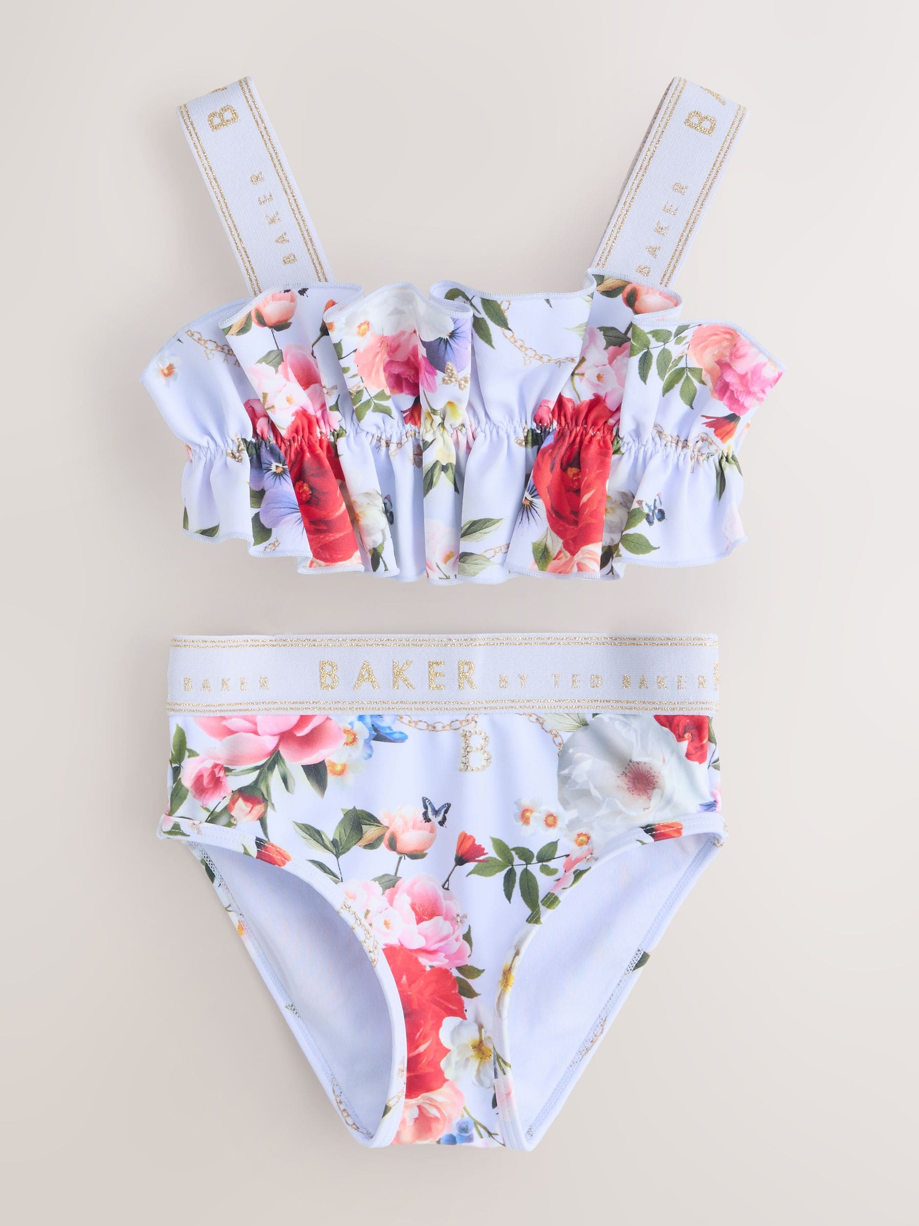 Baker by Ted Baker 2 Piece Lilac Purple Printed Floral Ruched Bikini Set