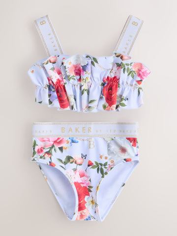 Baker by Ted Baker 2 Piece Lilac Purple Printed Floral Ruched Bikini Set