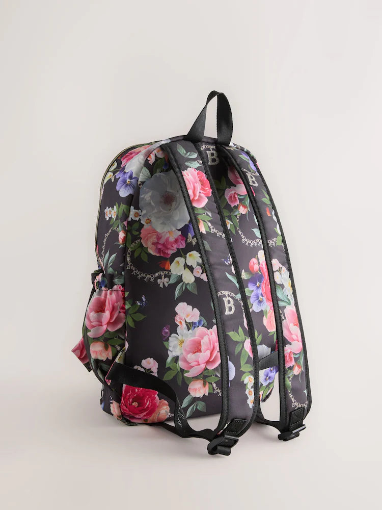 Baker by Ted Baker Black Back to School Childrens Floral Bow Backpack