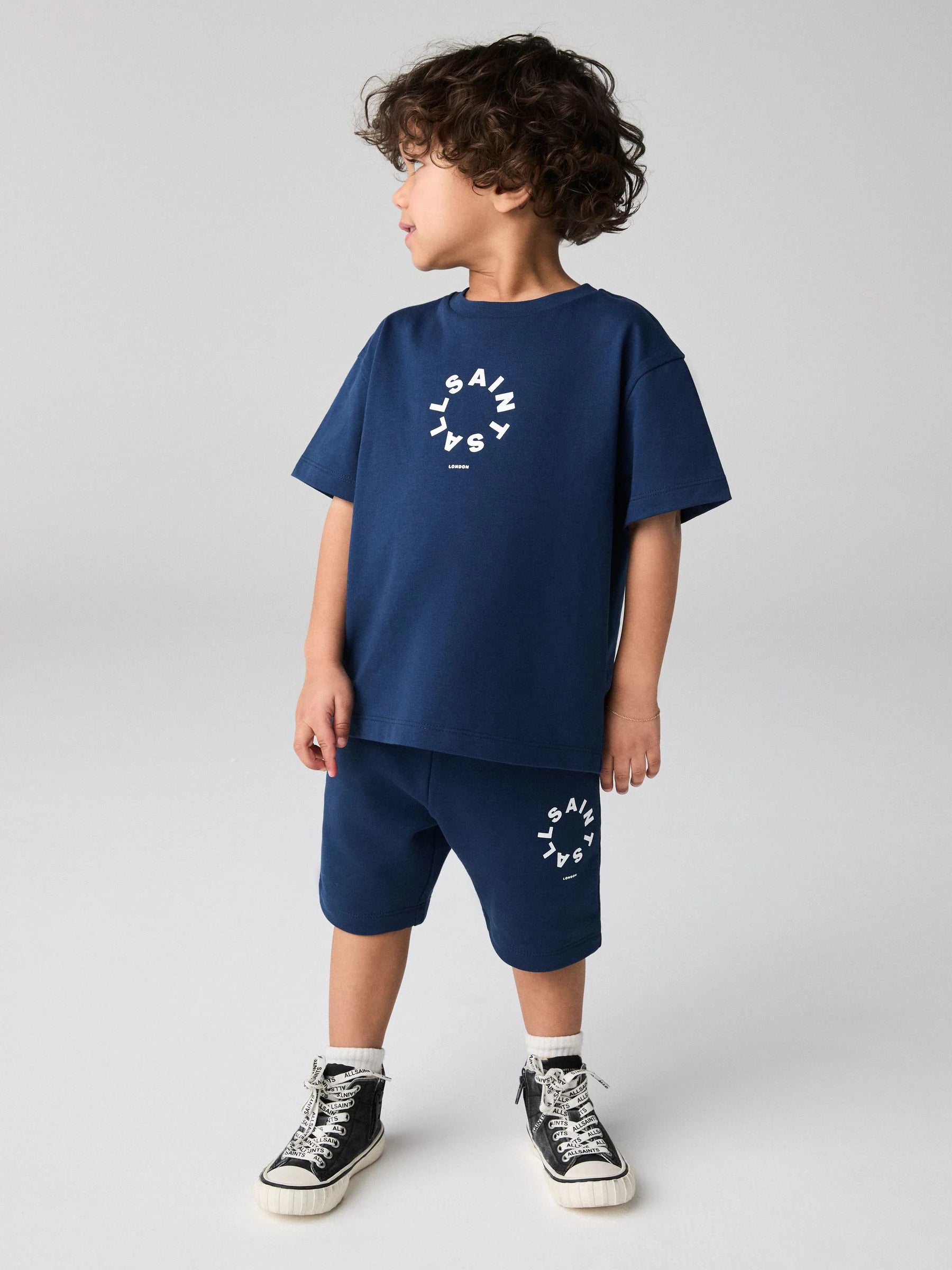 smALLSAINTS Navy Younger Boys Tierra 100% Cotton T-Shirt and Sweat Shorts Set