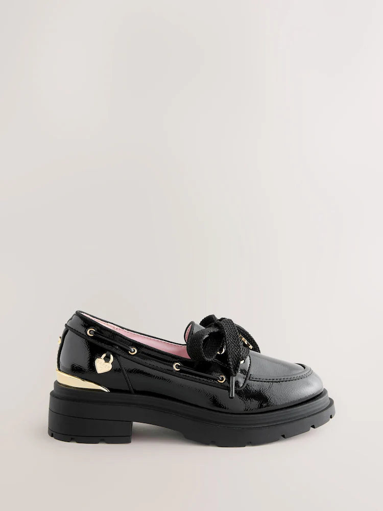 Baker by Ted Baker Back to School Patent Chunky Boat Shoe Black Loafers