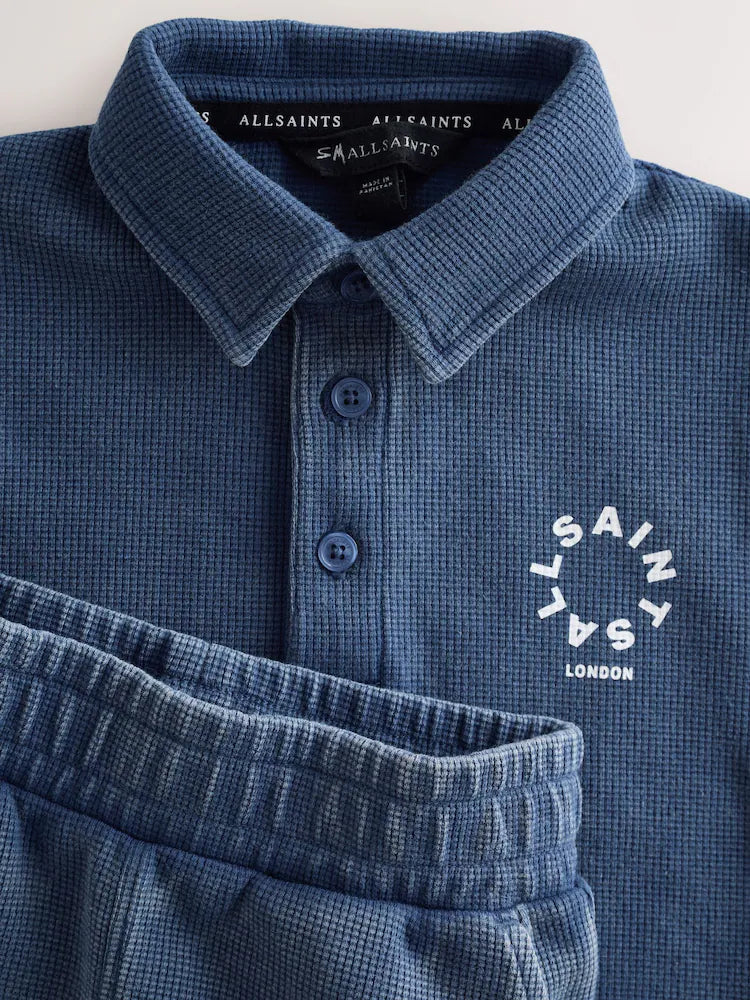 smALLSAINTS Blue Tierra Waffle Polo Shirt and Shorts Set