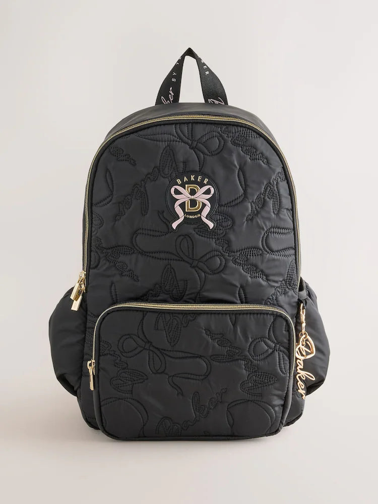 Baker by Ted Baker Black Back to School Childrens Quilted Bow Backpack
