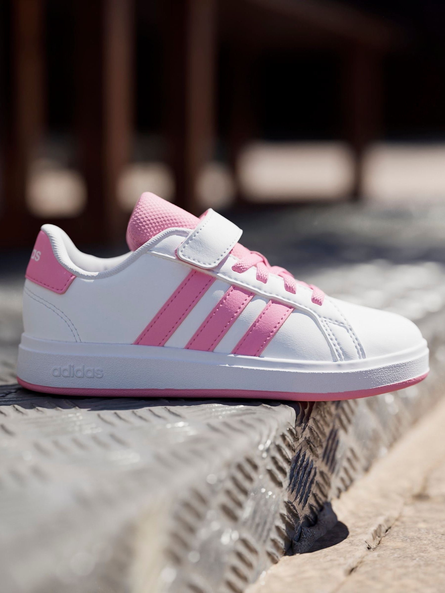 adidas White/Pink Grand Court 2.0 Easy On Kids Trainers