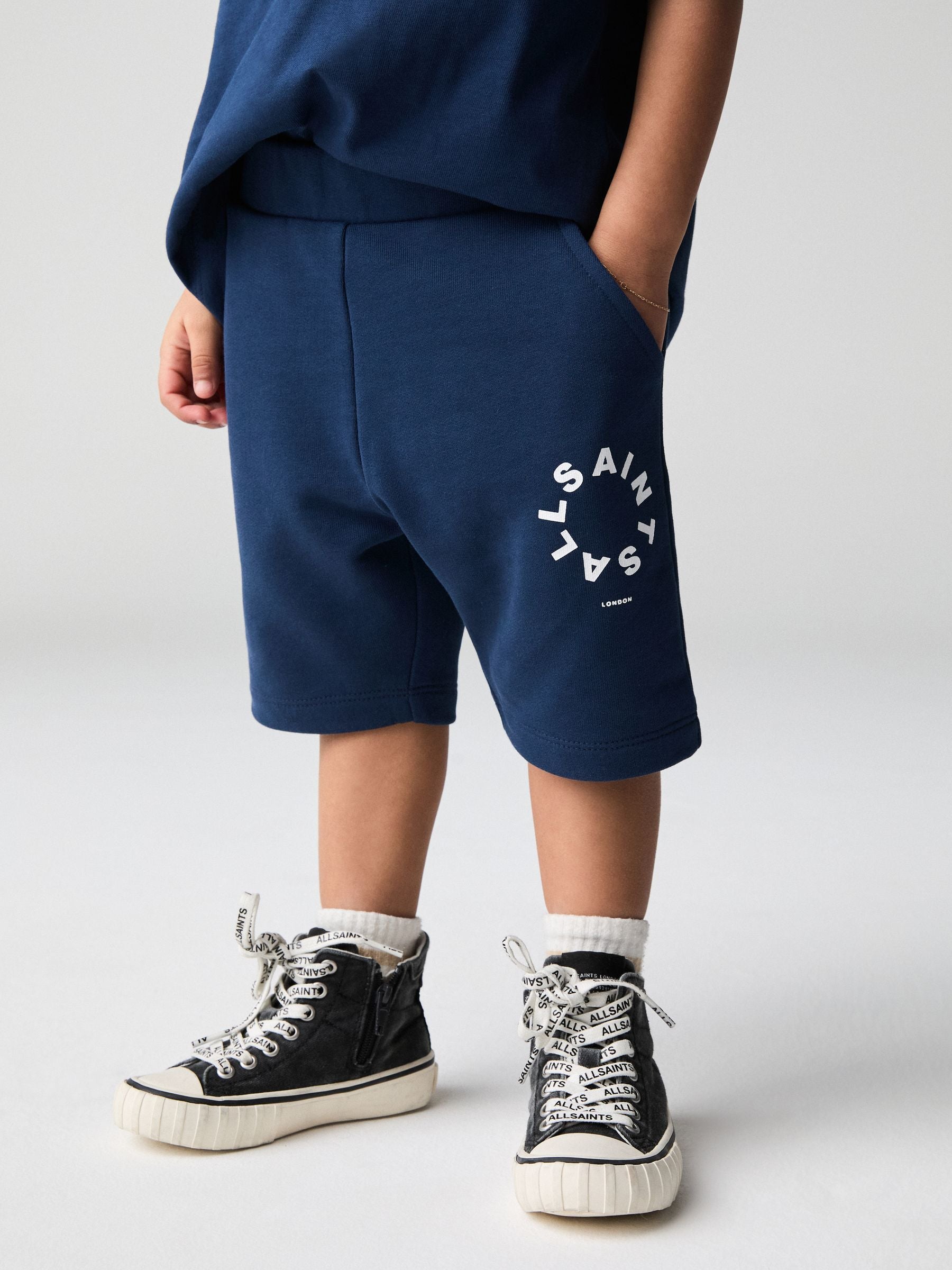 smALLSAINTS Navy Younger Boys Tierra 100% Cotton T-Shirt and Sweat Shorts Set