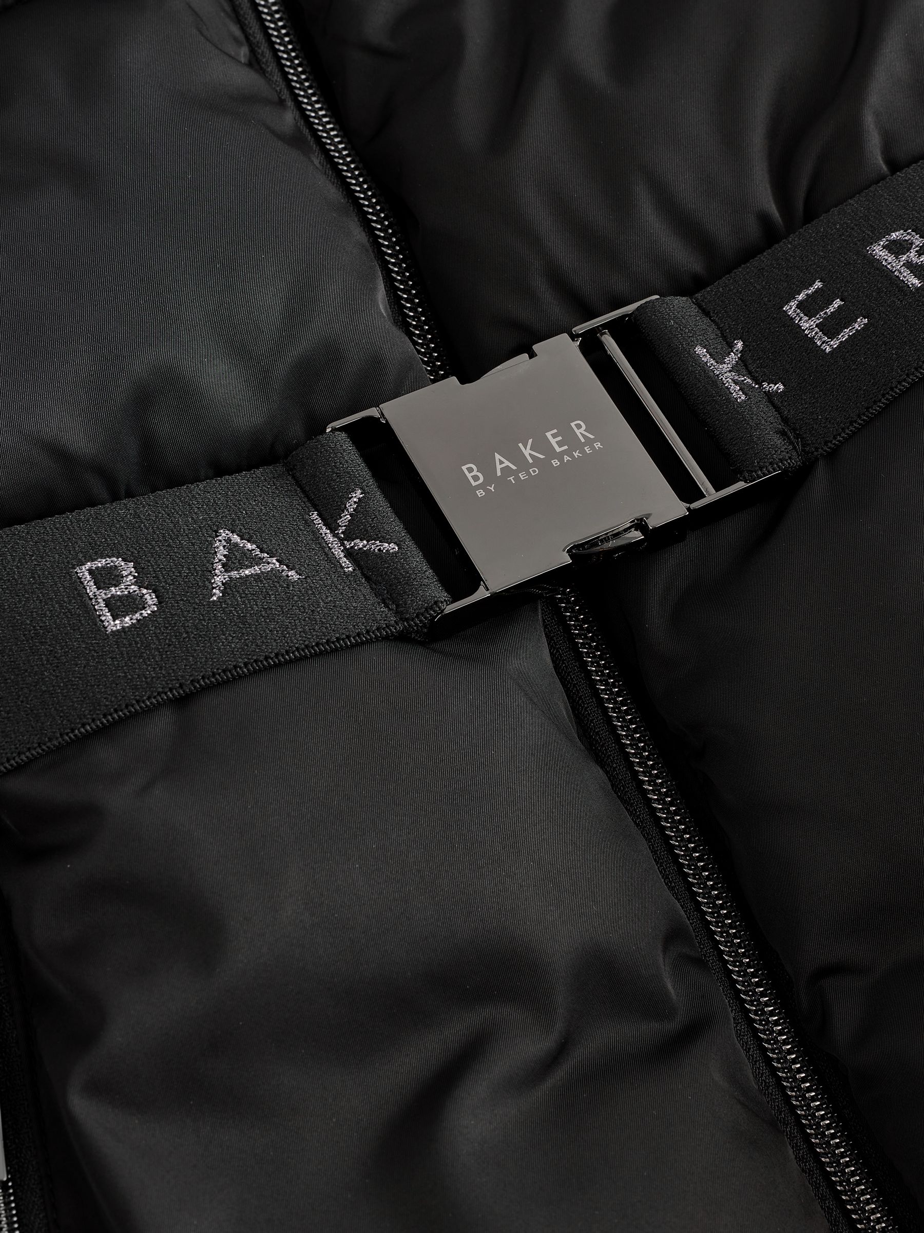 Baker by Ted Baker Shower Resistant Panel Belted Black Padded Coat