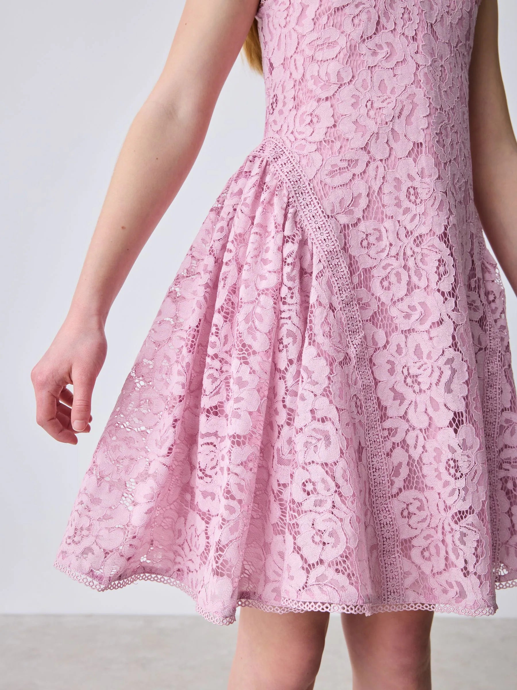 Baker by Ted Baker Dusky Pink Lace Halter Drop Waist Dress
