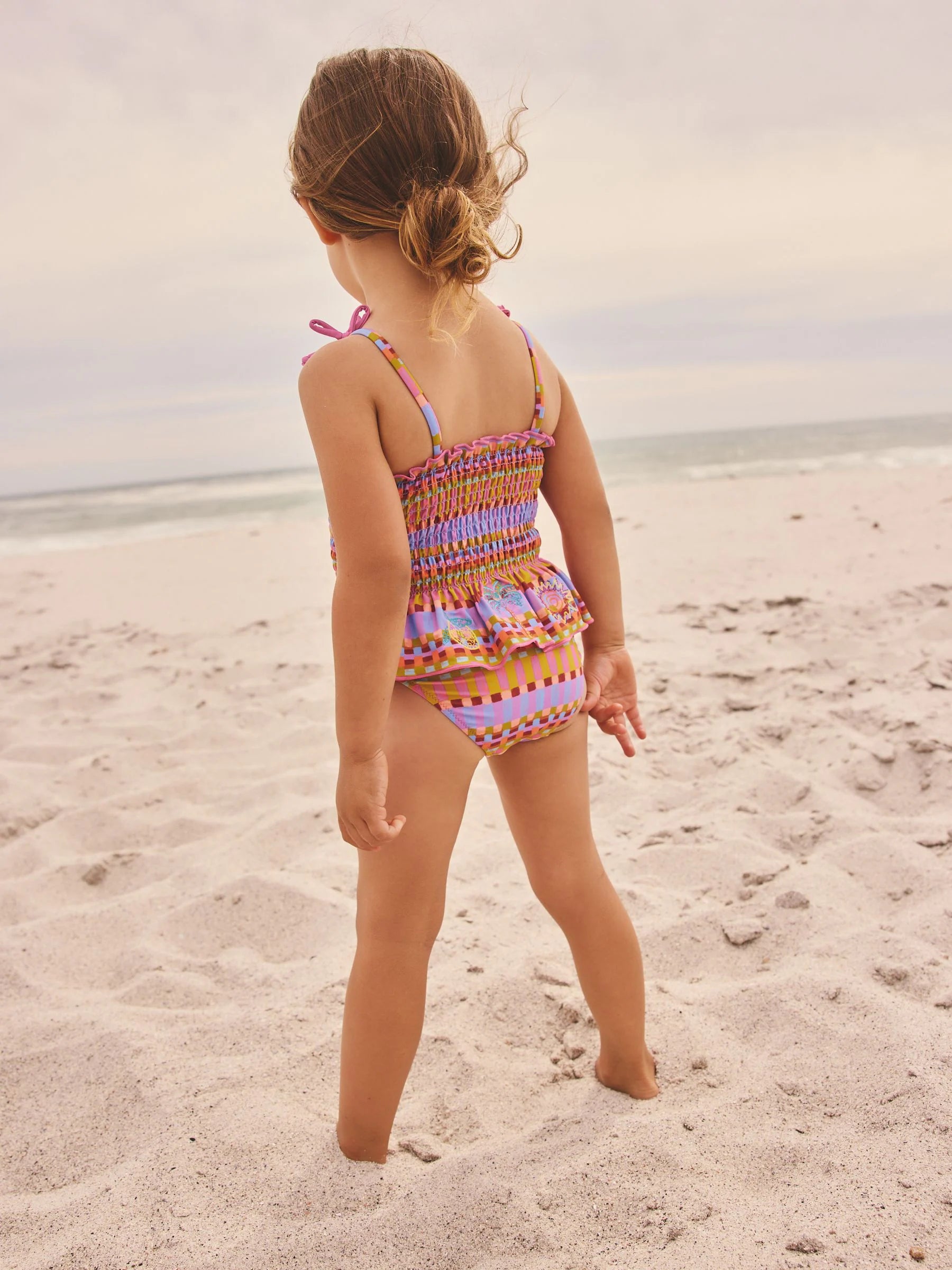 Purple/Orange Embroidered Shirred Swimsuit (3mths-10yrs)
