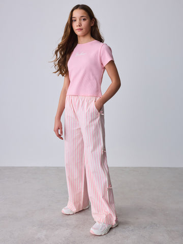 Baker by Ted Baker 2 Piece Pink Ribbed T-Shirt & Pinstripe Trousers Set