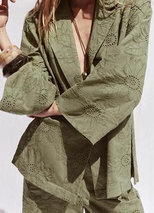 Blazer jacket zara with openwork embroidery and lace trim