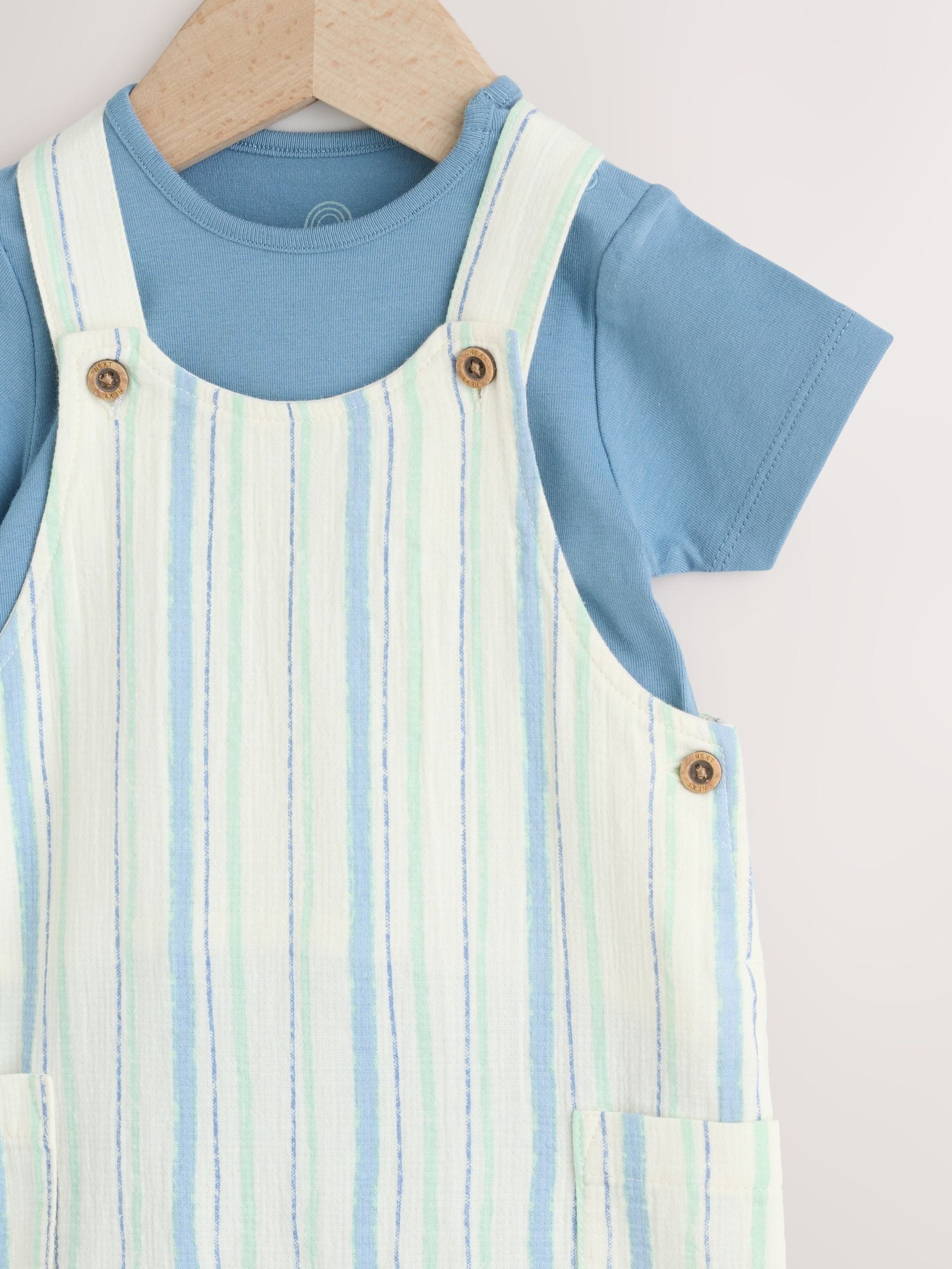 Blue Stripe Woven Dungaree and Bodysuit Set (0mths-2yrs)