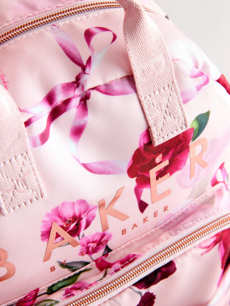 Baker by Ted Baker Girls Pink Back to School Floral Print Bow Backpack