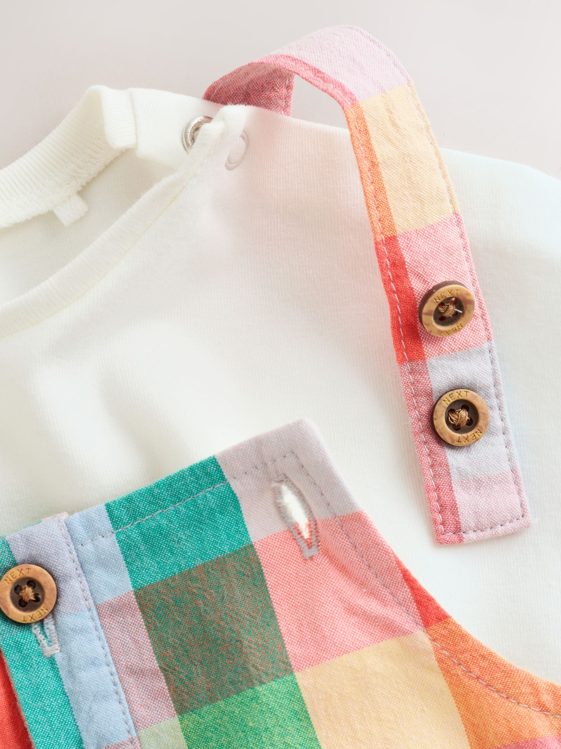 Bright Multi Colour Check Woven Dungaree and Bodysuit Set (0mths-2yrs)