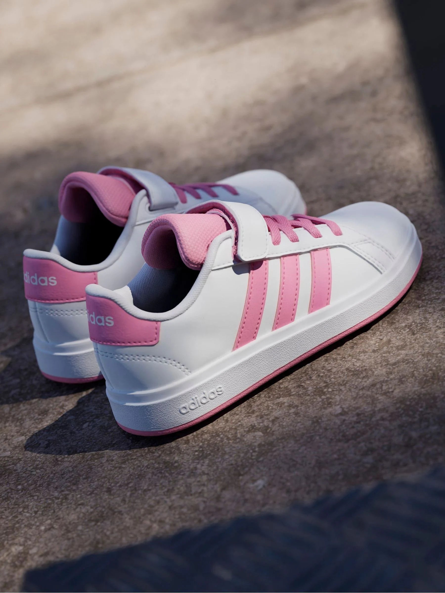 adidas White/Pink Grand Court 2.0 Easy On Kids Trainers